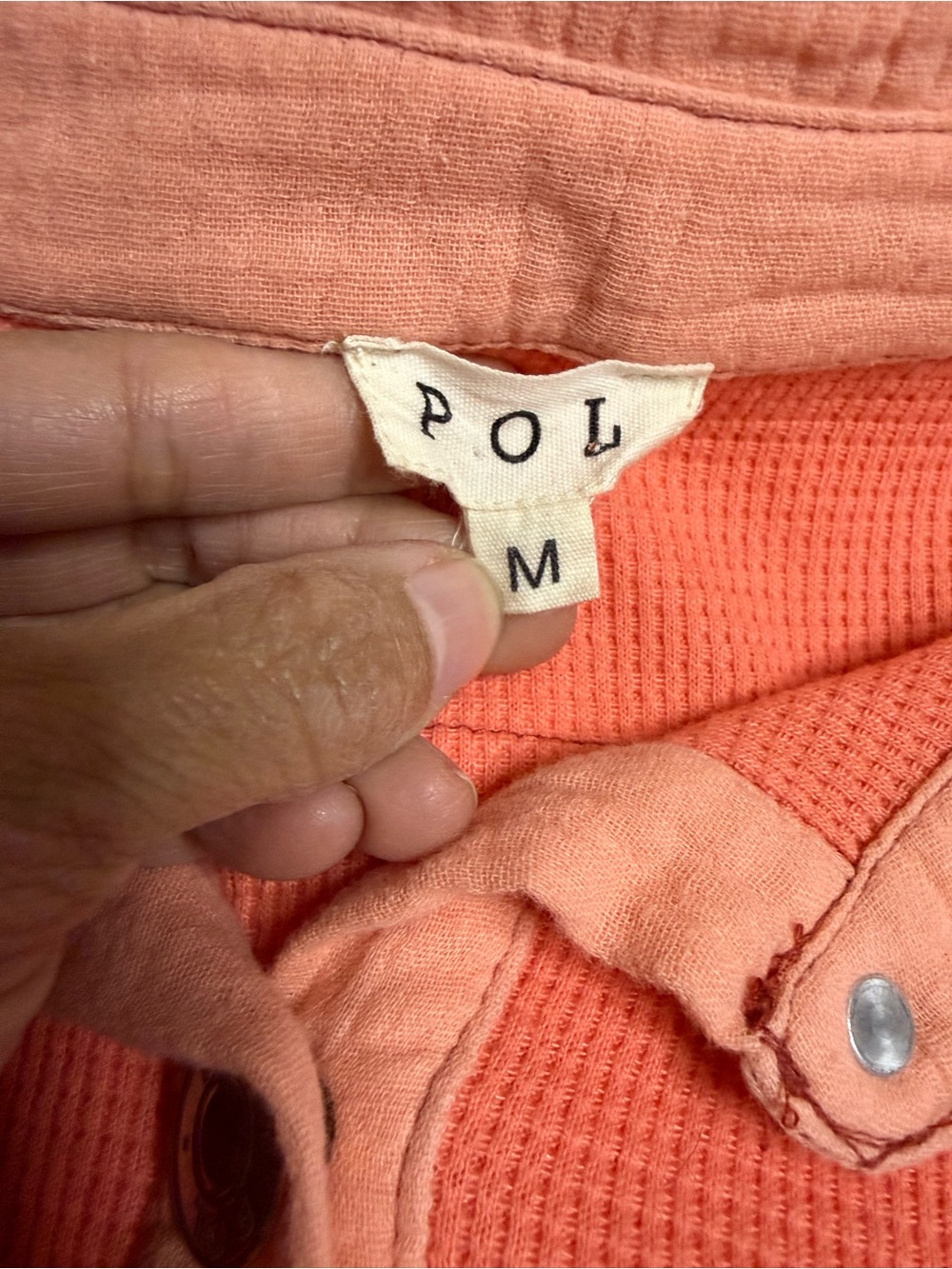 POL Coral Waffle Knit Oversized Button-Down Shacket Medium Boho Raw Edge - Picture 4 of 6